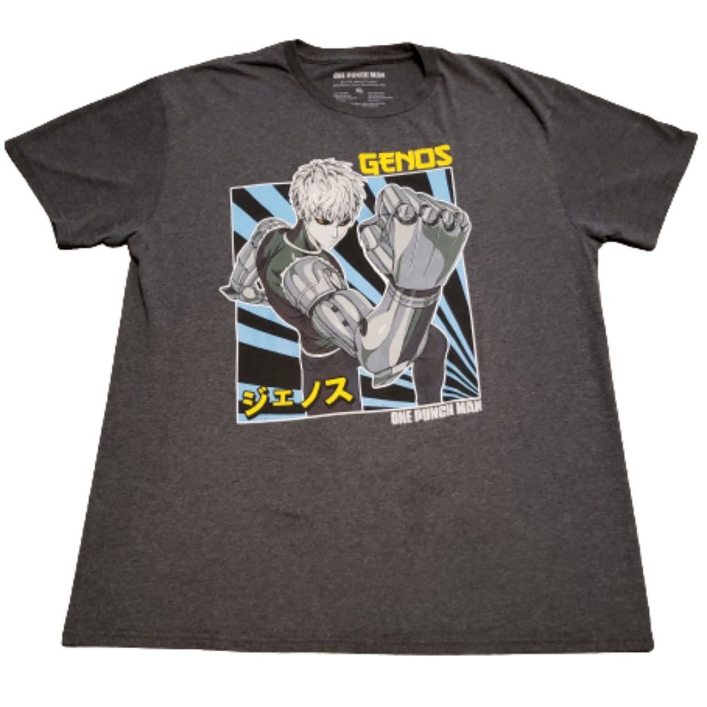 One Punch Man Genos T-Shirt Hero Association Anime Gray Blue Men's XL Pre-owned